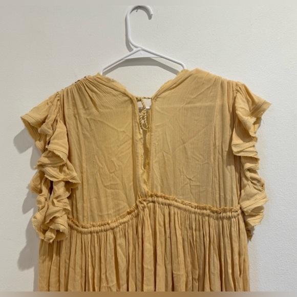 Free People Will Wait For You Yellow V Neck Floral Ruffle Boho Midi Dress SZ XS - Picture 9 of 12